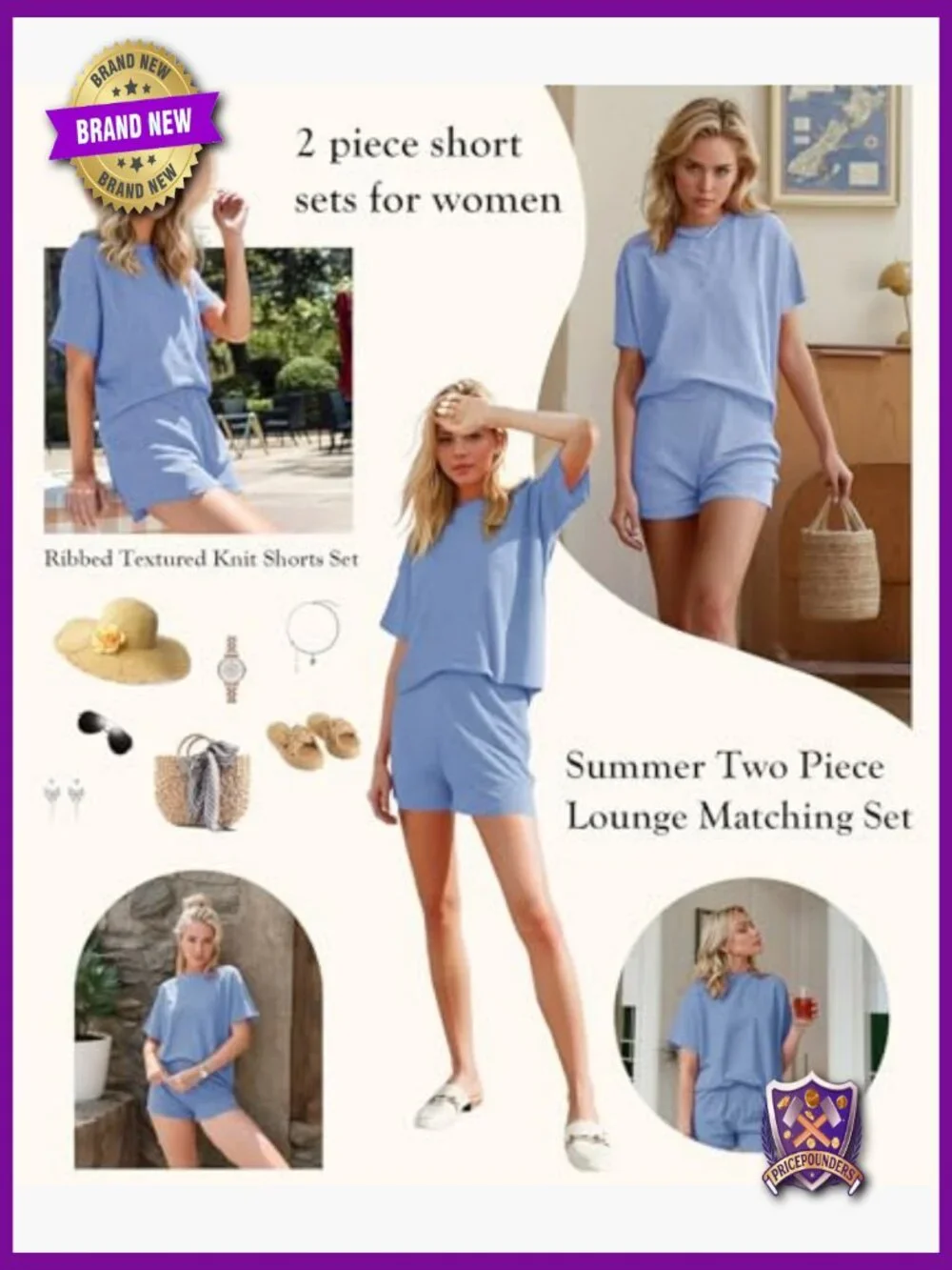 Women 2 Piece Shorts Set Ribbed Lounge Matching Sets